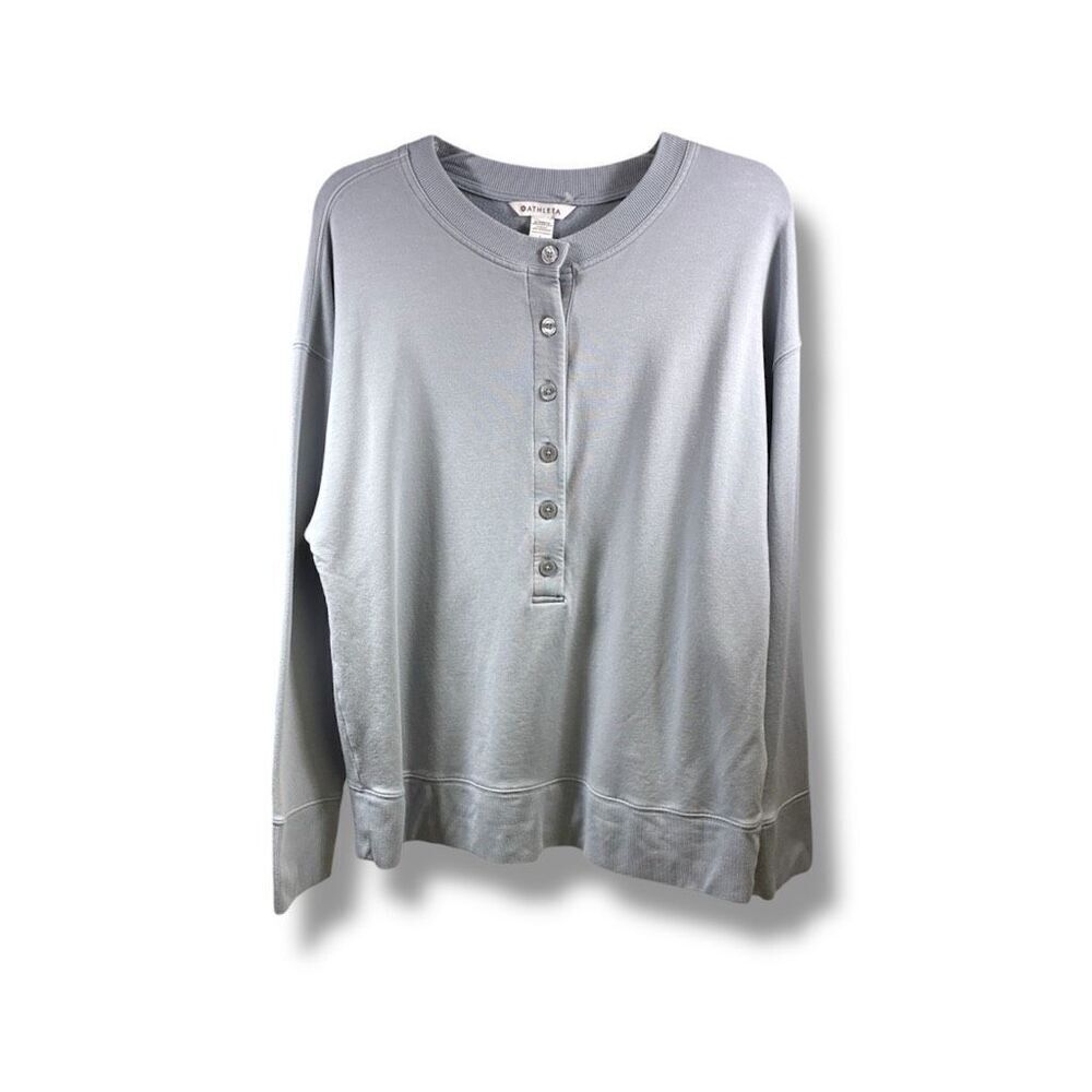 Athleta Balance Henley Sweatshirt in Pale Blue Star Size L